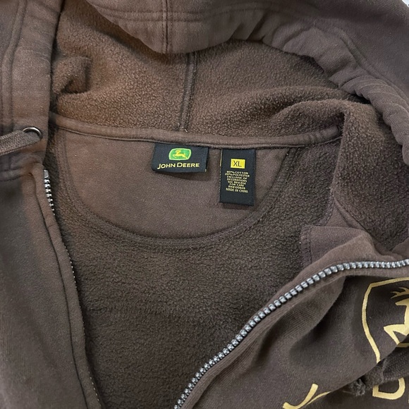 John Deere Heavy Brown Sweatshirt/Hoody Zipper Front Size Large - Picture 6 of 10